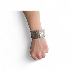 Intricate Silver-Tone Engraved Cuff Bracelet